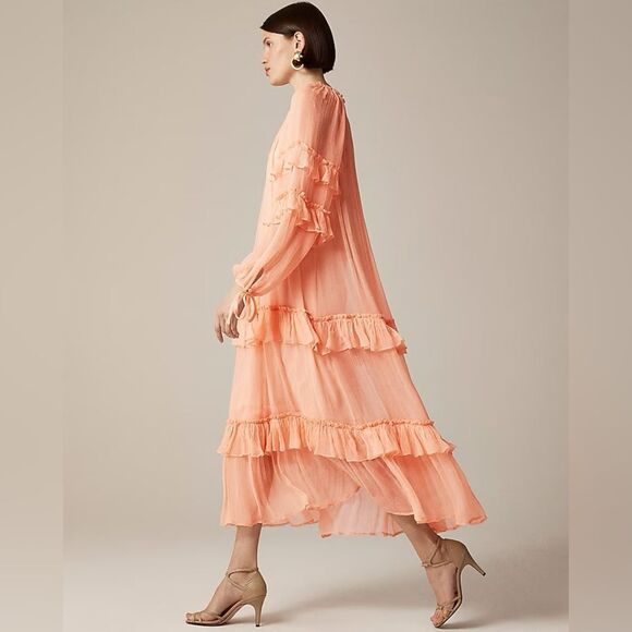 NWT J CREW Tiered ruffle dress in chiffon Glowy Peach - Picture 3 of 8